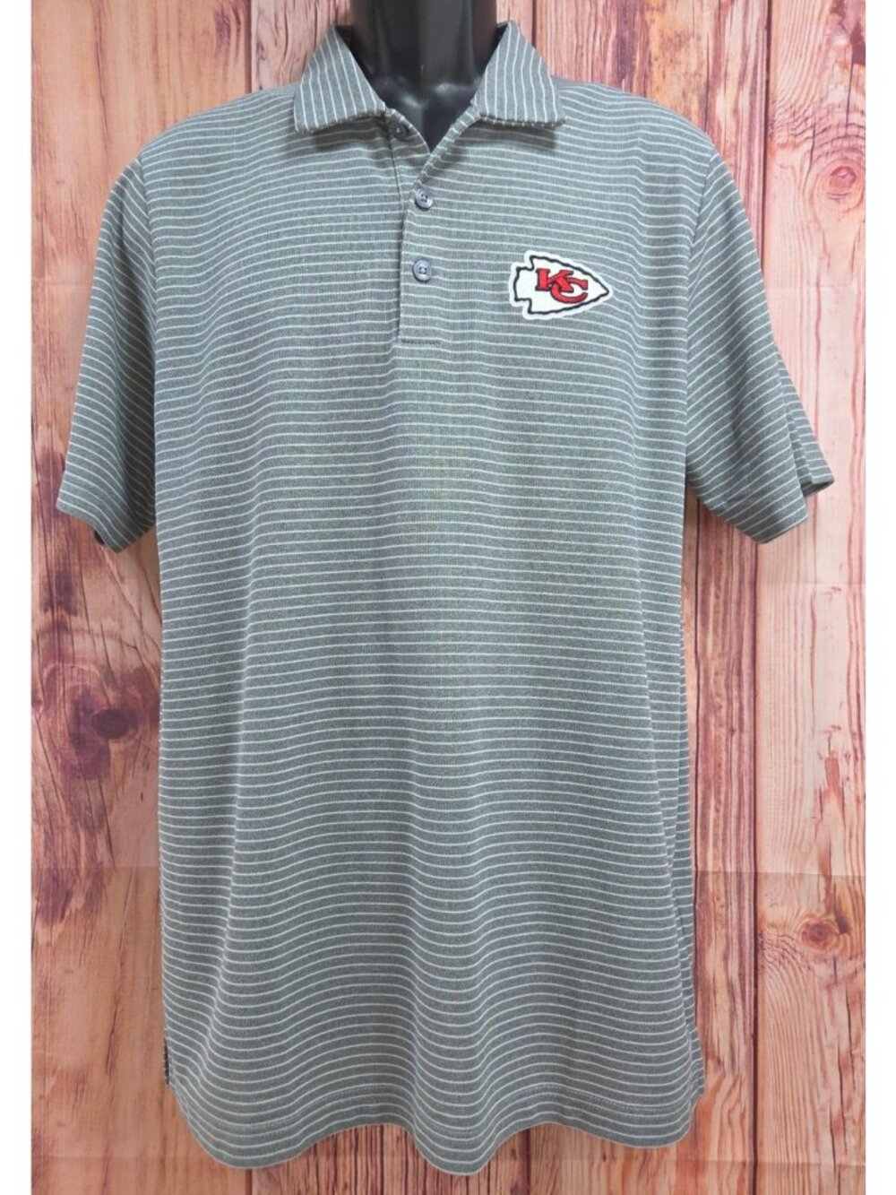 Kansas City Chiefs Antigua Mens Grey Striped Polo Medium